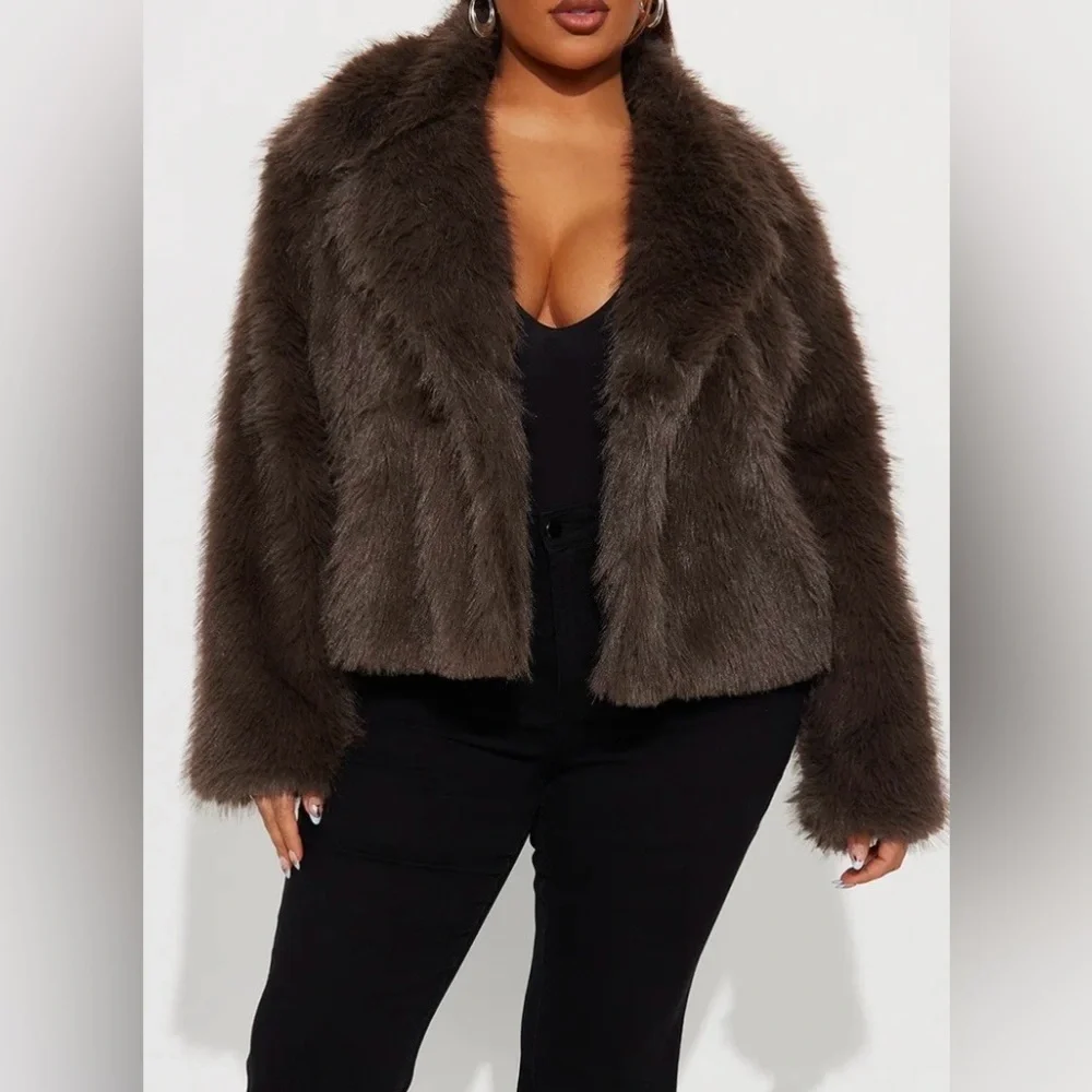 Women's Faux Fur Jacket - Dark Brown